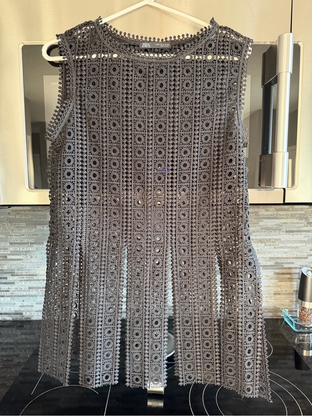 Zara Gray Crochet Lace Sleeveless Top